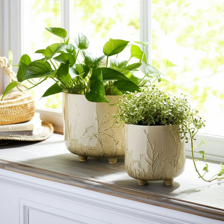 S/2 9/11" FLOWER BRANCHES PLANTERS, CREAM