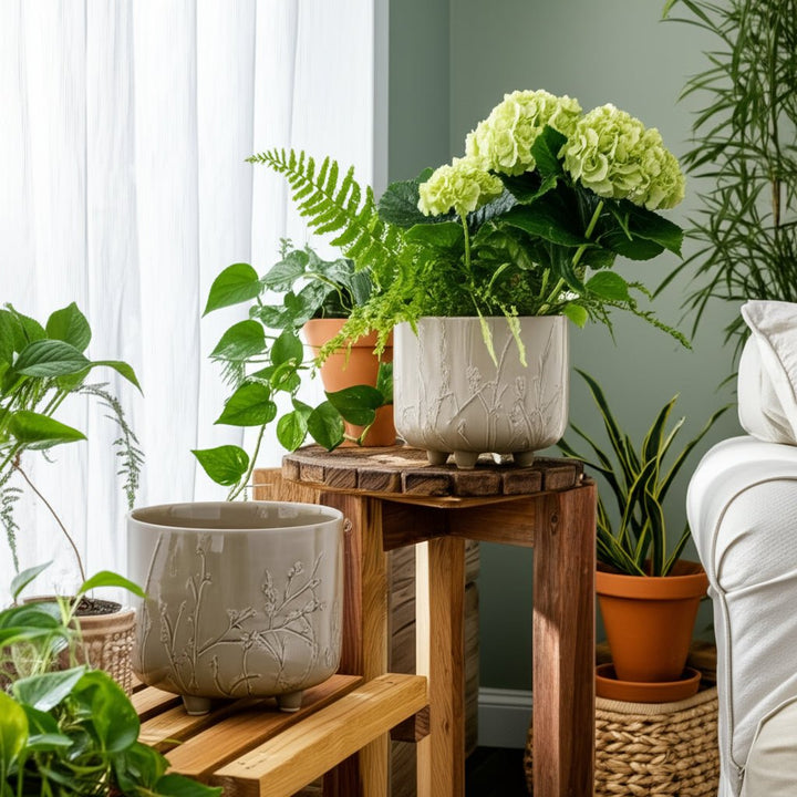 S/2 9/11" FLOWER BRANCHES PLANTERS, CREAM