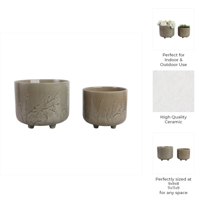 S/2 9/11" FLOWER BRANCHES PLANTERS, CREAM