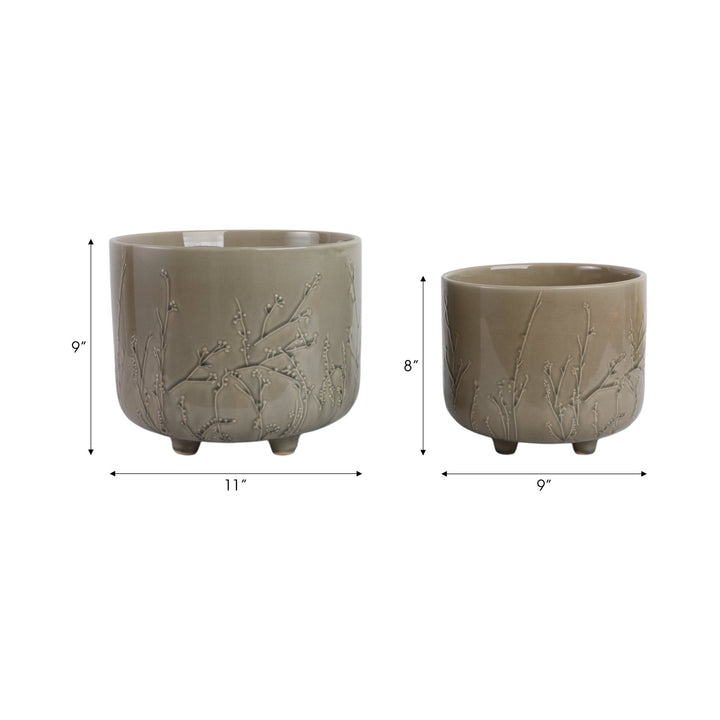 S/2 9/11" FLOWER BRANCHES PLANTERS, CREAM