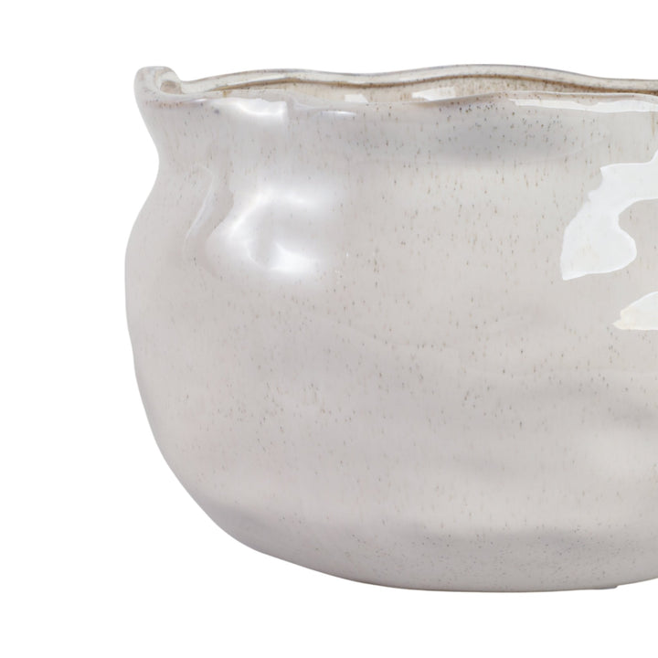 S/2 9/12" ROUND WAVY EDGE PLANTERS, WHITE