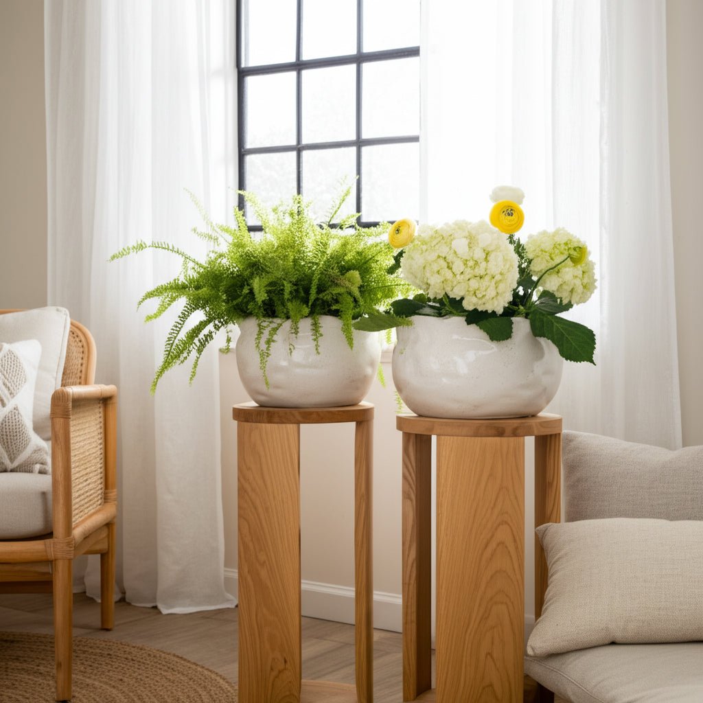 S/2 9/12" ROUND WAVY EDGE PLANTERS, WHITE