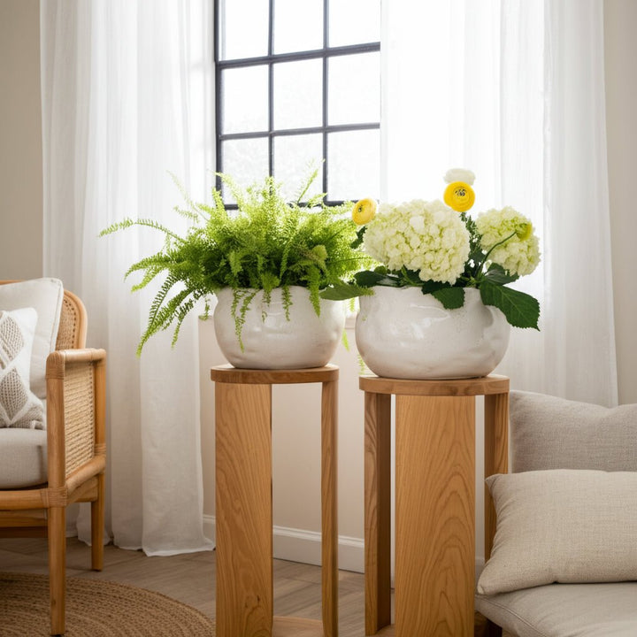 S/2 9/12" ROUND WAVY EDGE PLANTERS, WHITE