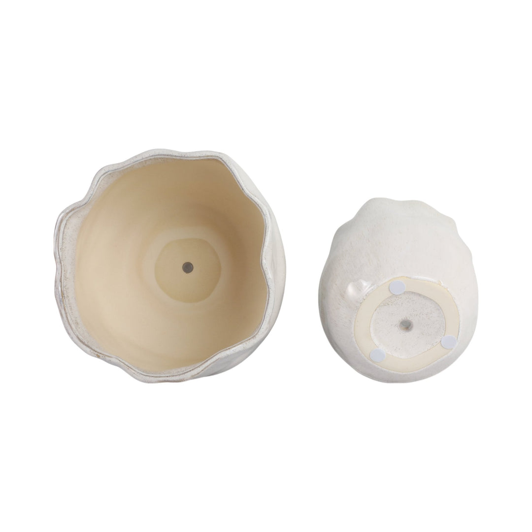 S/2 9/12" ROUND WAVY EDGE PLANTERS, WHITE