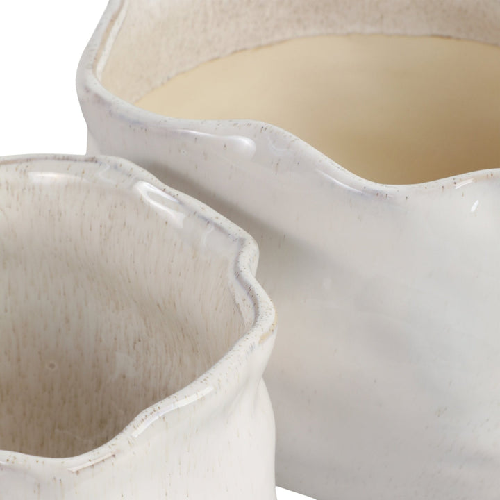 S/2 9/12" ROUND WAVY EDGE PLANTERS, WHITE