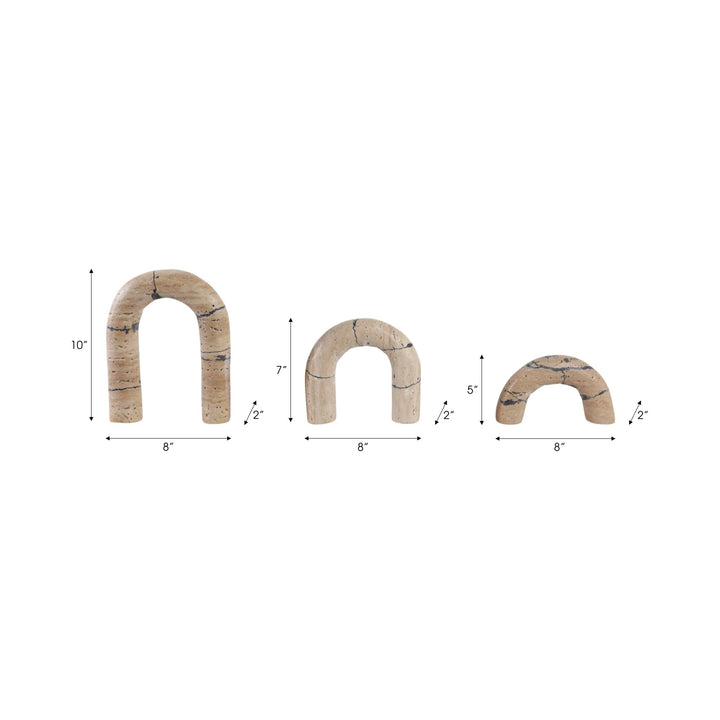 S/3 10" Gorda Crackle Travertine Arches