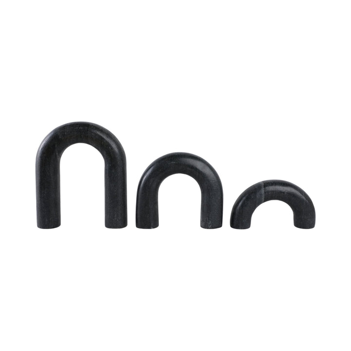 S/3 10" Walton Black Marble Arches