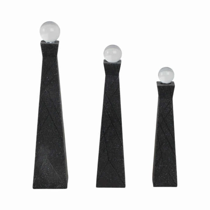 S/3 10/12/14" LIEGE BLACK QUARTZ RESIN BOTTLES