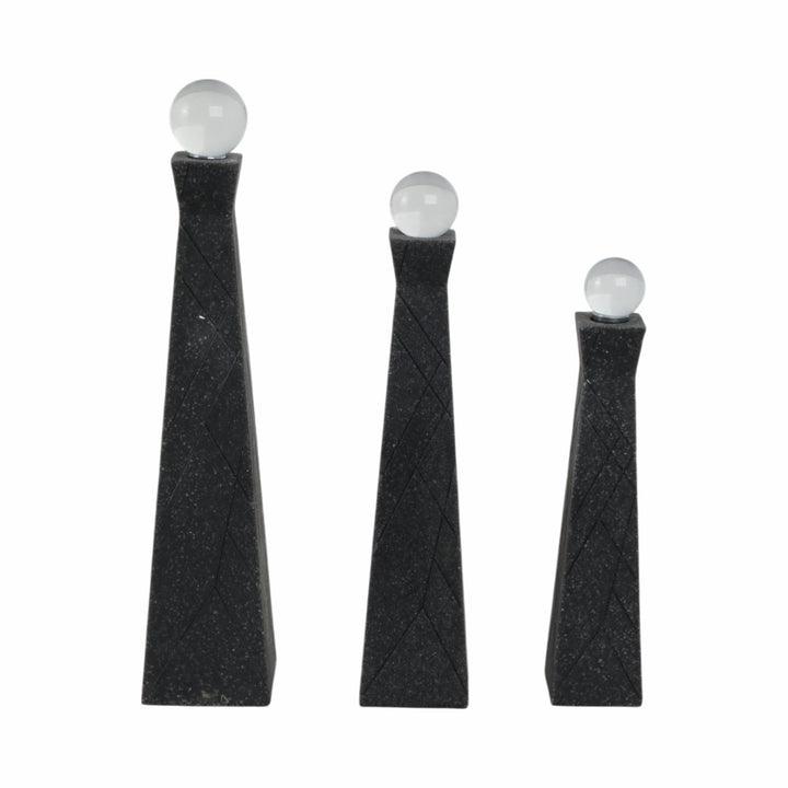 S/3 10/12/14" LIEGE BLACK QUARTZ RESIN BOTTLES