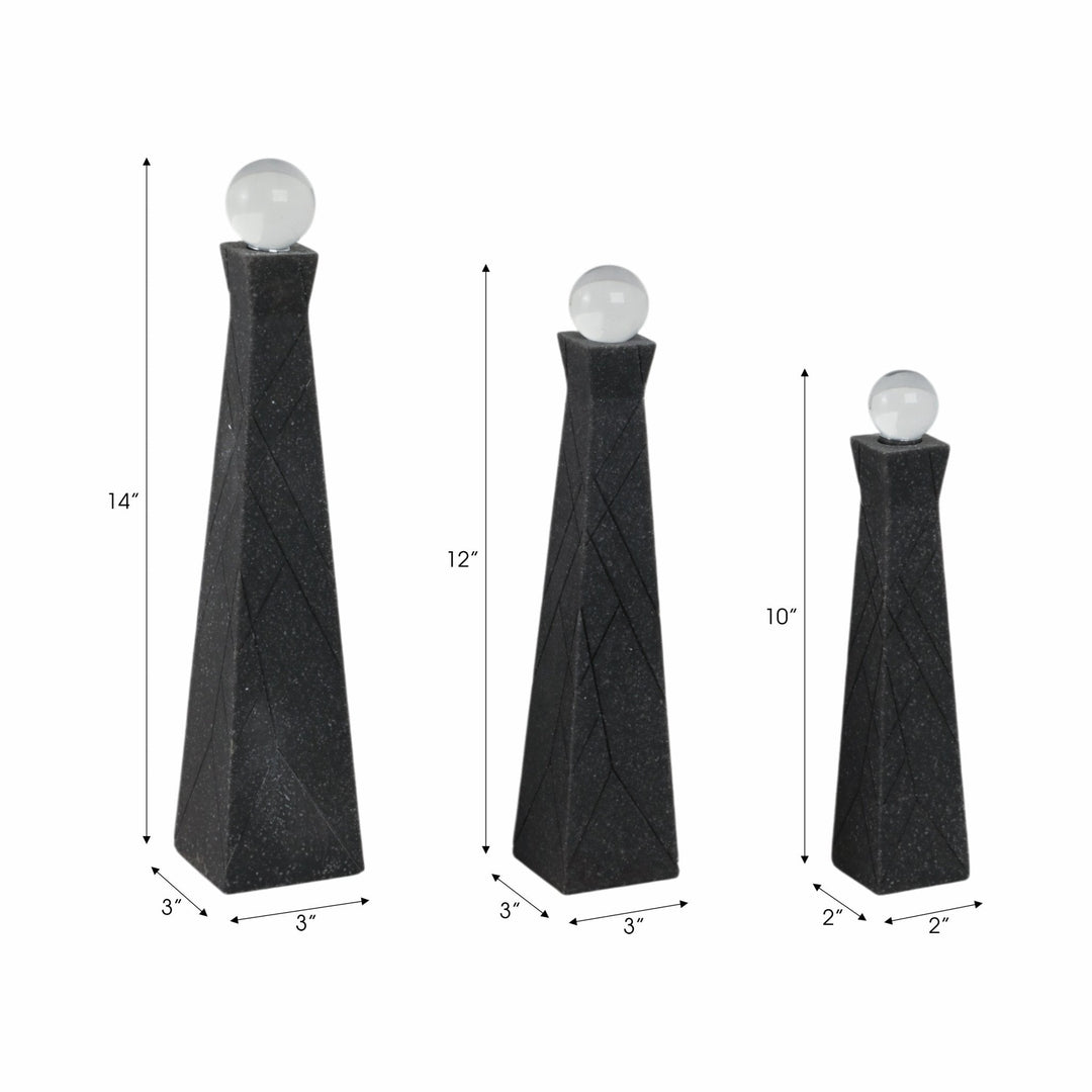 S/3 10/12/14" LIEGE BLACK QUARTZ RESIN BOTTLES