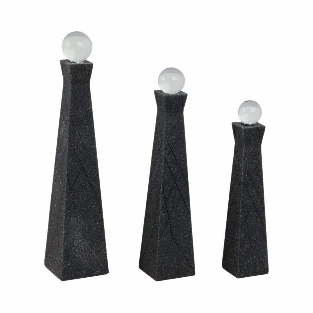 S/3 10/12/14" LIEGE BLACK QUARTZ RESIN BOTTLES