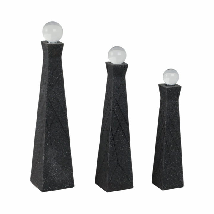 S/3 10/12/14" LIEGE BLACK QUARTZ RESIN BOTTLES