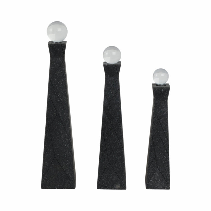 S/3 10/12/14" LIEGE BLACK QUARTZ RESIN BOTTLES