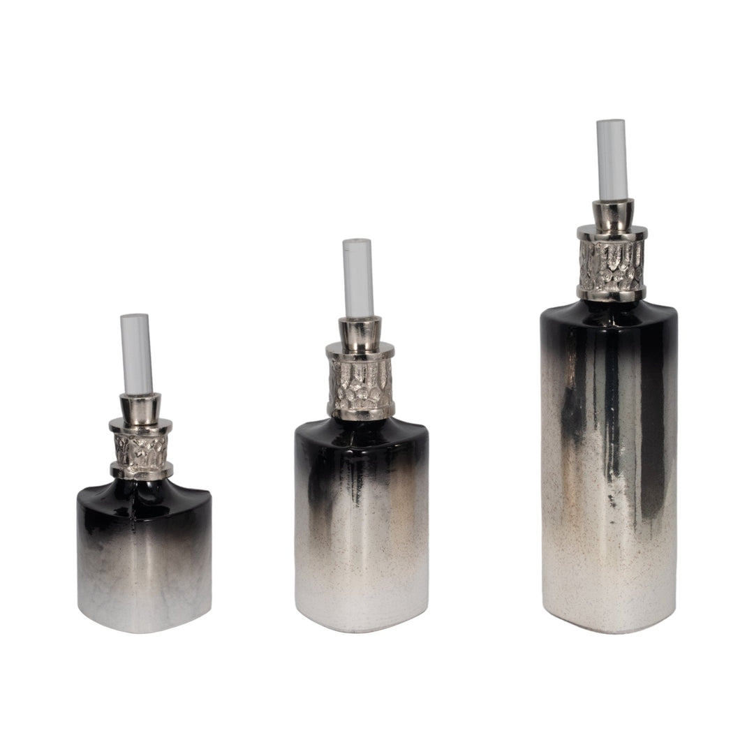 S/3 10/13/17" Talis Silver/Gold Glass Bottles