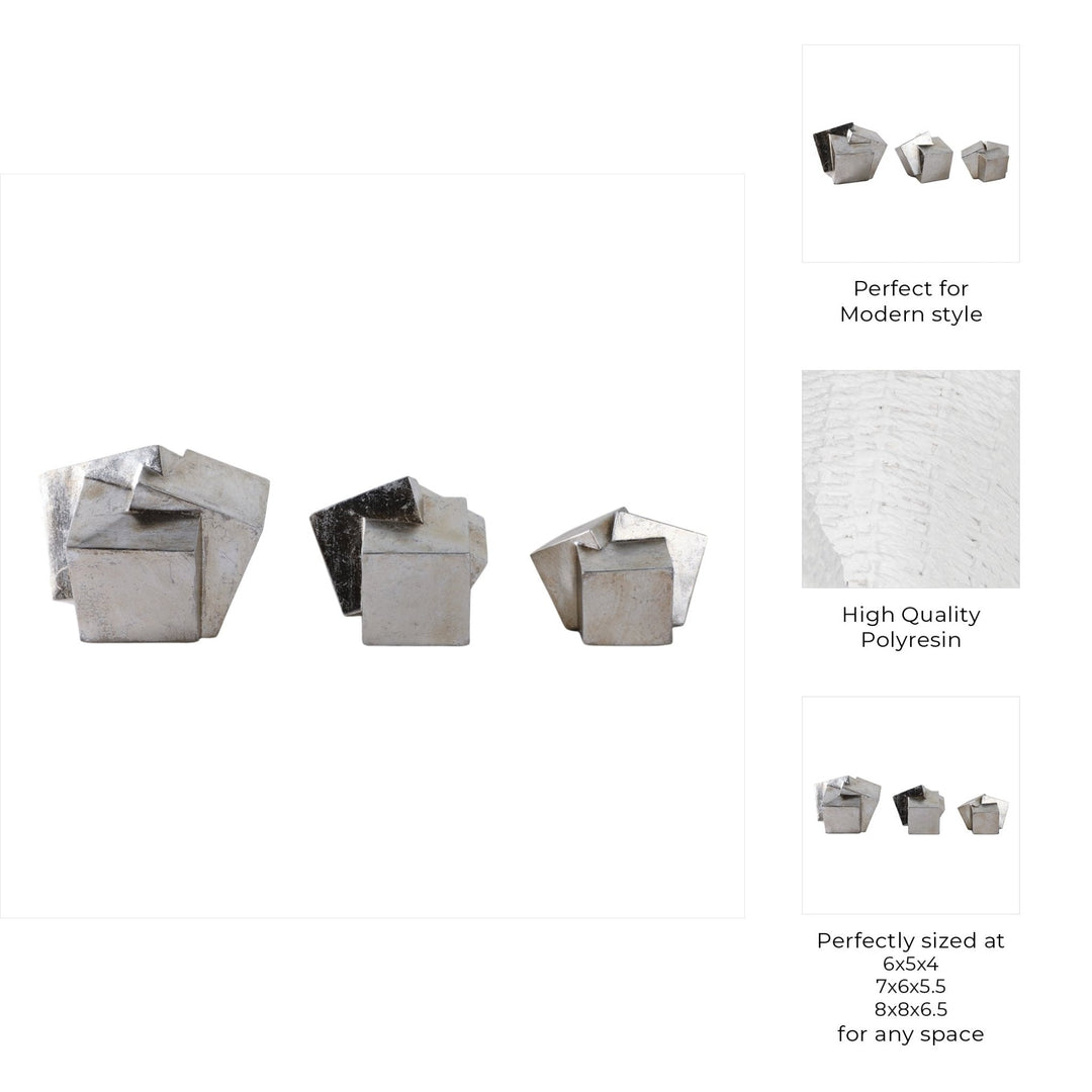 S/3 6/7/8" HULETT SILVER CUBES