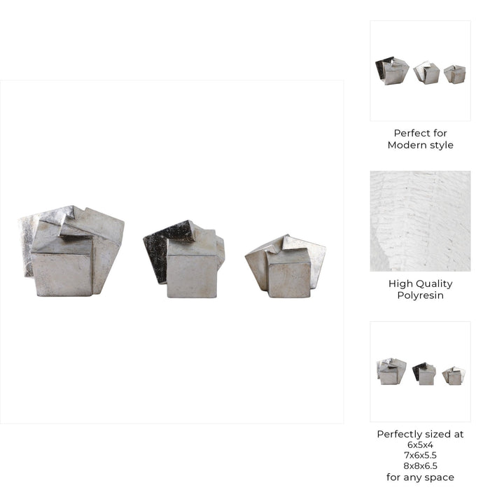 S/3 6/7/8" HULETT SILVER CUBES