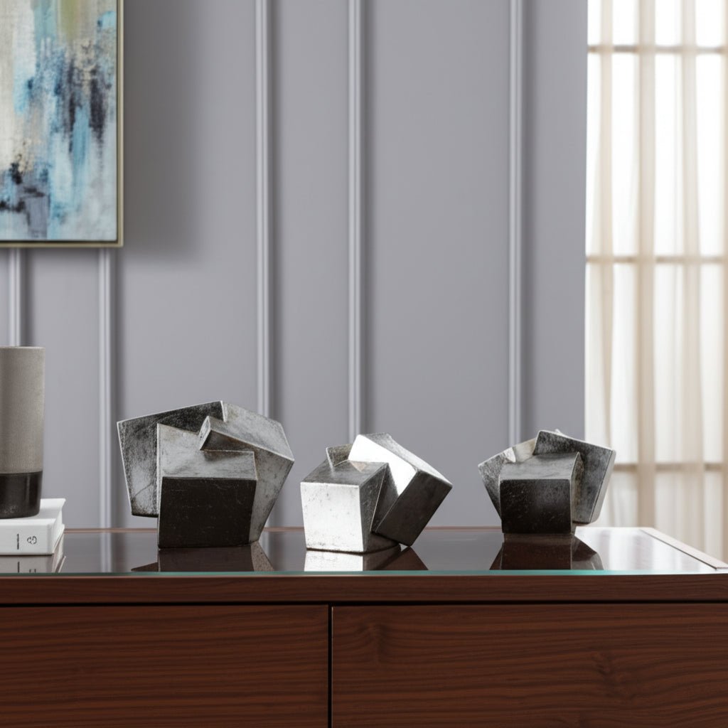 S/3 6/7/8" HULETT SILVER CUBES
