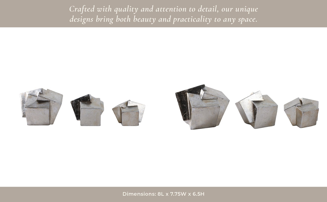 S/3 6/7/8" HULETT SILVER CUBES