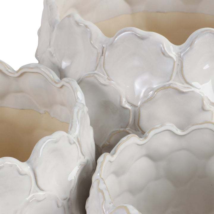 S/3 9/12/15" CLOUDY PETAL PLANTERS, WHITE