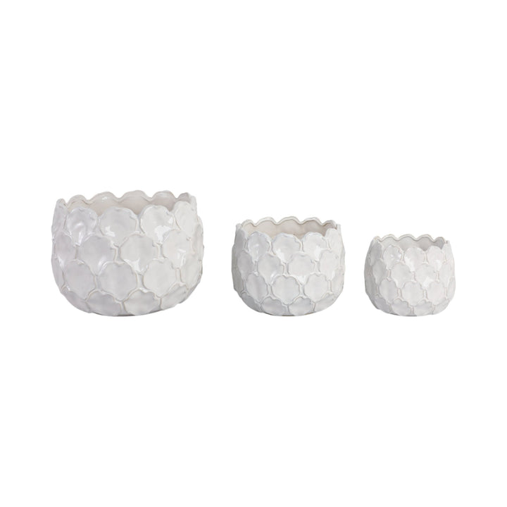 S/3 9/12/15" CLOUDY PETAL PLANTERS, WHITE