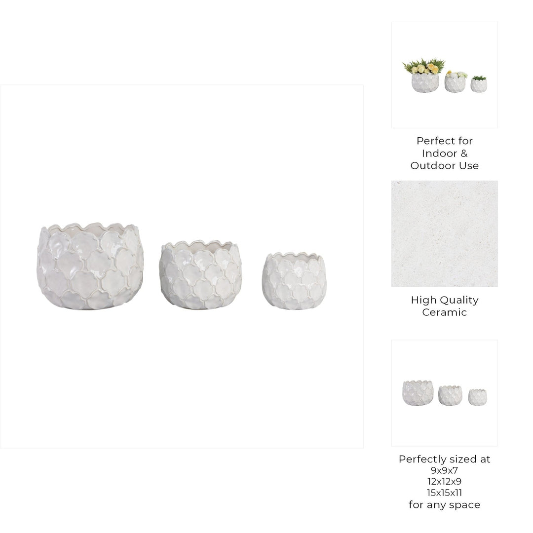 S/3 9/12/15" CLOUDY PETAL PLANTERS, WHITE