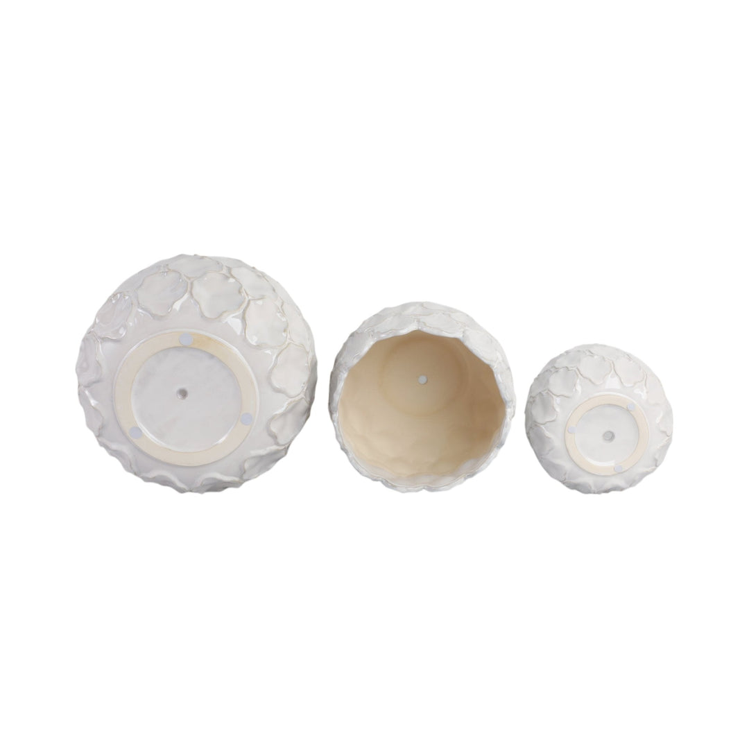 S/3 9/12/15" CLOUDY PETAL PLANTERS, WHITE