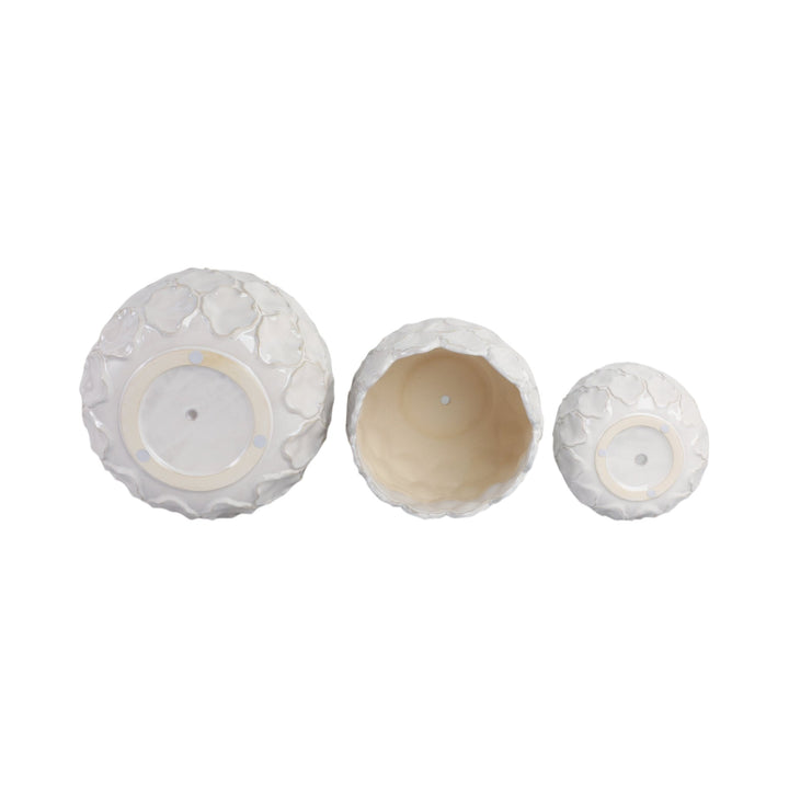 S/3 9/12/15" CLOUDY PETAL PLANTERS, WHITE
