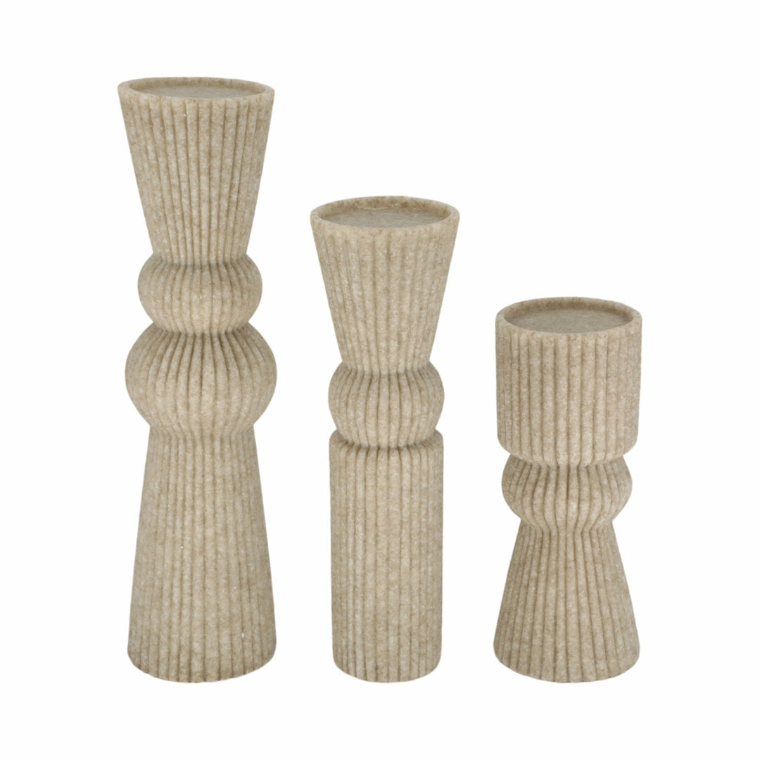 S/3 9/12/15" Flowood Brown Quartz Resin Candlestic