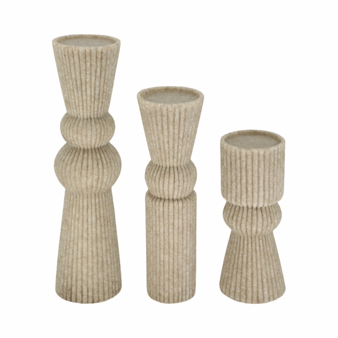 S/3 9/12/15" Flowood Brown Quartz Resin Candlestic