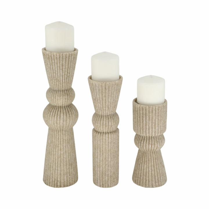 S/3 9/12/15" Flowood Brown Quartz Resin Candlestic