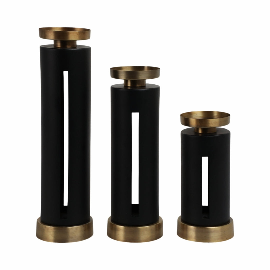S/3 9/12/15" Hibbing Black And Gold Candlesticks