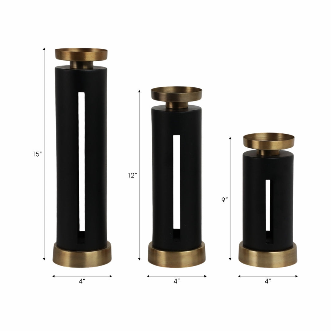 S/3 9/12/15" Hibbing Black And Gold Candlesticks