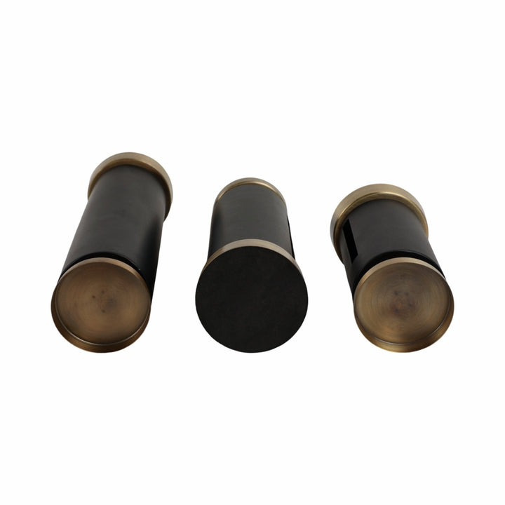 S/3 9/12/15" Hibbing Black And Gold Candlesticks