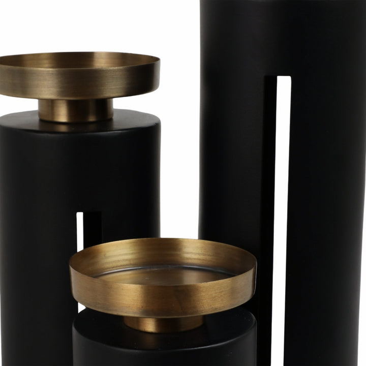 S/3 9/12/15" Hibbing Black And Gold Candlesticks