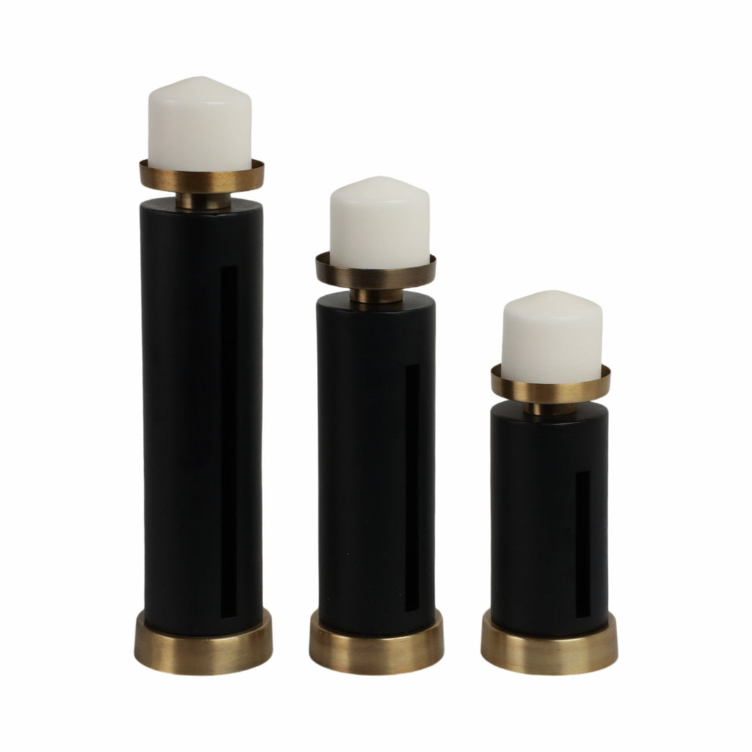 S/3 9/12/15" Hibbing Black And Gold Candlesticks