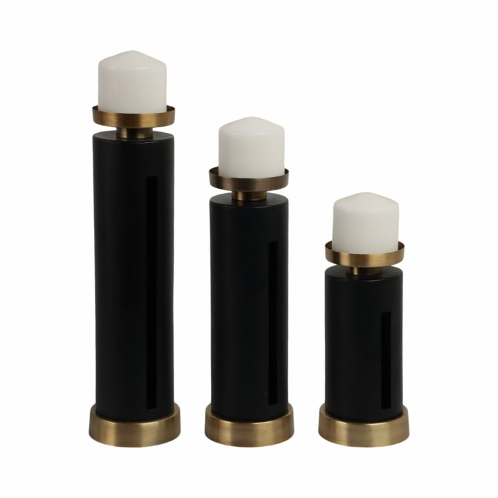 S/3 9/12/15" Hibbing Black And Gold Candlesticks