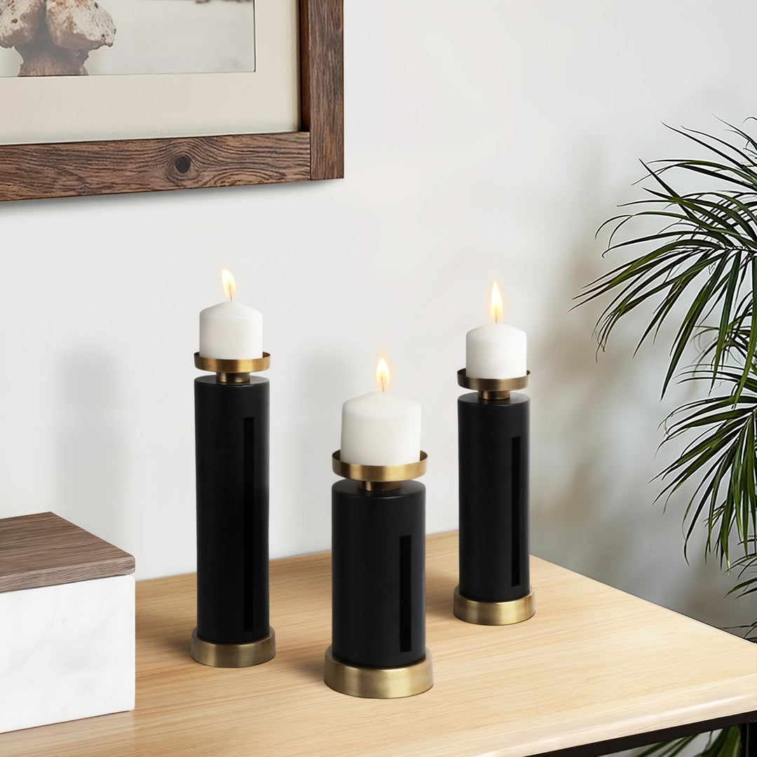 S/3 9/12/15" Hibbing Black And Gold Candlesticks