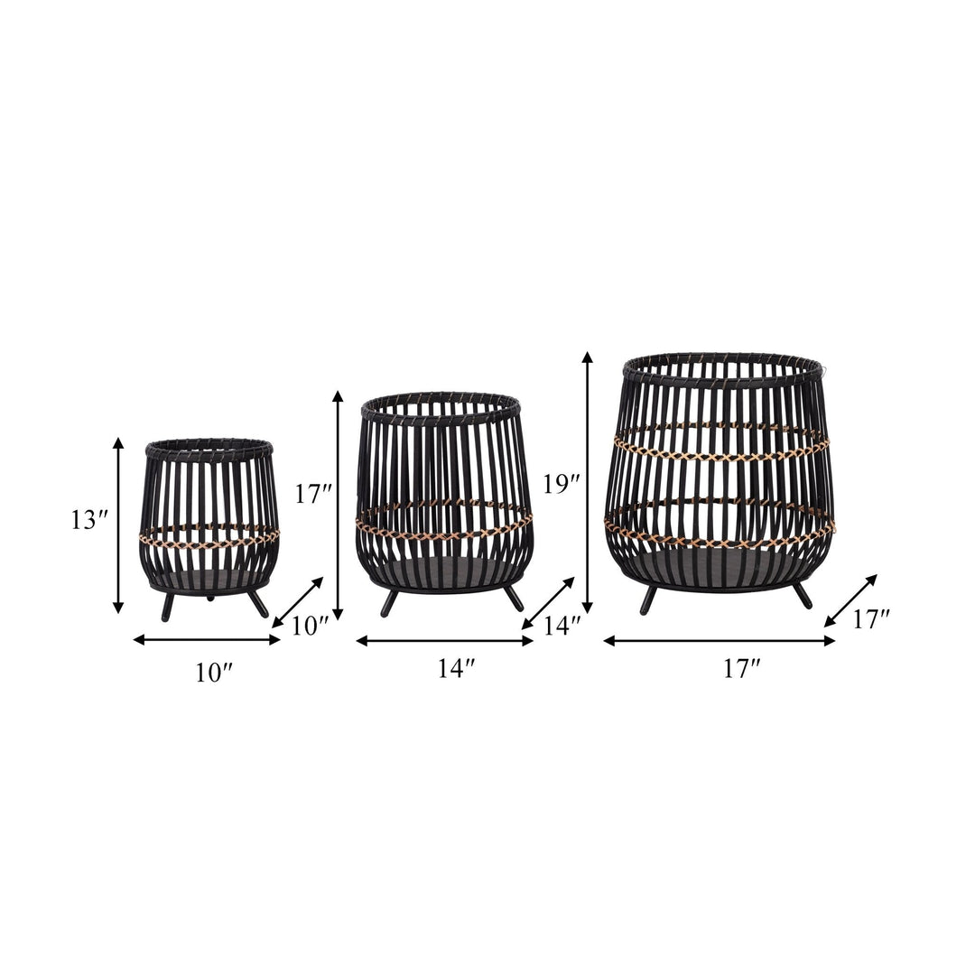 S/3 BAMBOO FOOTED PLANTERS 17/14/10", BLACK