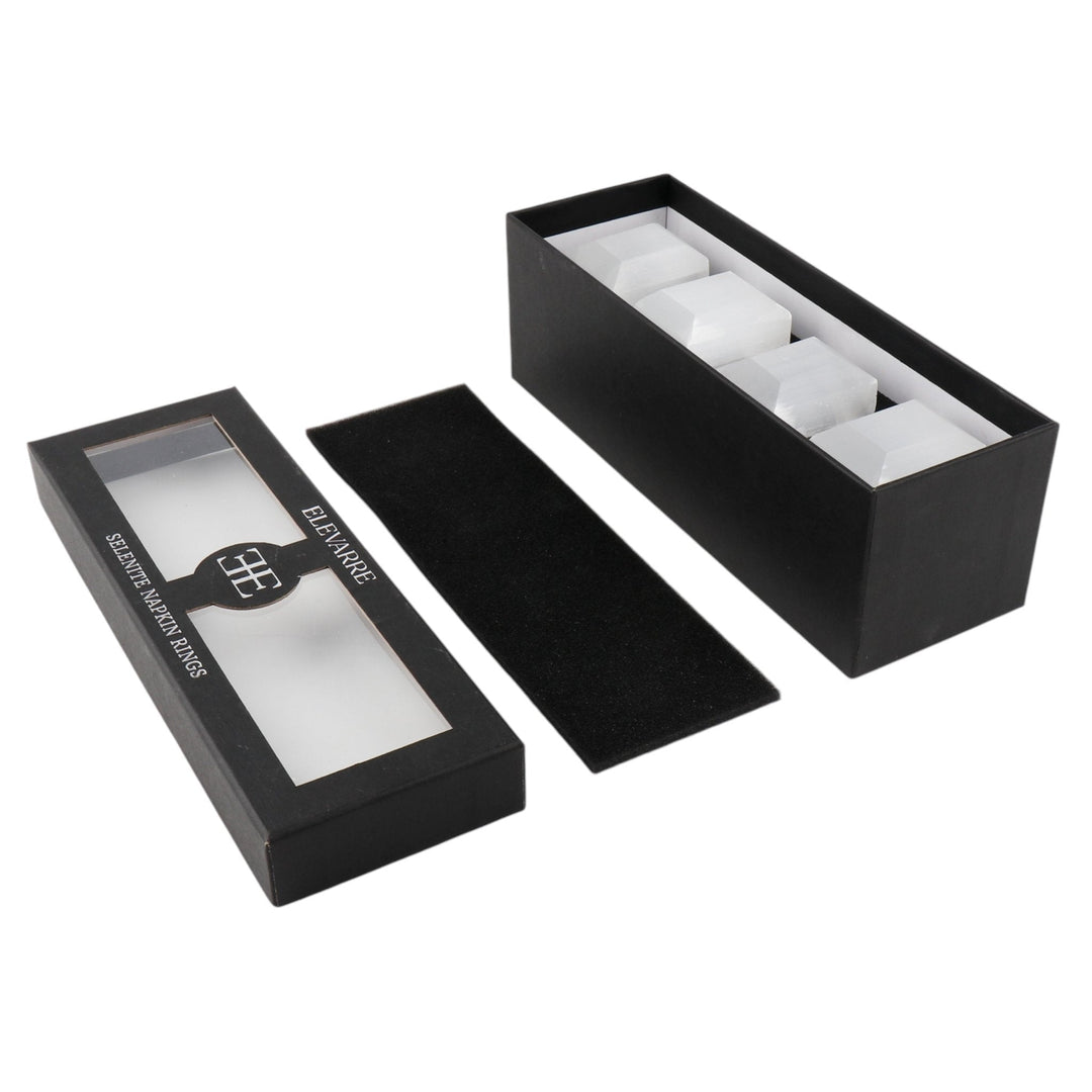 S/4 10" SENISE SELENITE/CRYSTAL NAPKIN RINGS, WHT