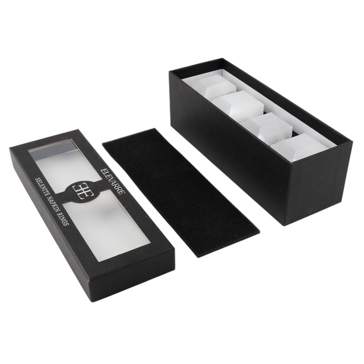 S/4 10" SENISE SELENITE/CRYSTAL NAPKIN RINGS, WHT
