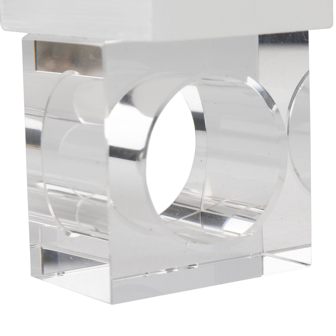 S/4 10" SENISE SELENITE/CRYSTAL NAPKIN RINGS, WHT