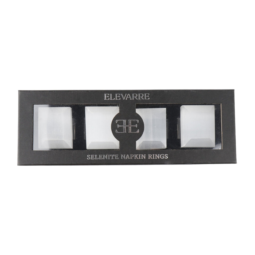 S/4 10" SENISE SELENITE/CRYSTAL NAPKIN RINGS, WHT
