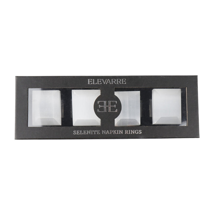S/4 10" SENISE SELENITE/CRYSTAL NAPKIN RINGS, WHT