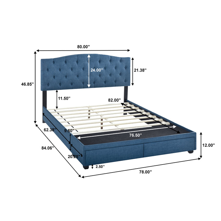 King Tufted Storage Bed - Denim