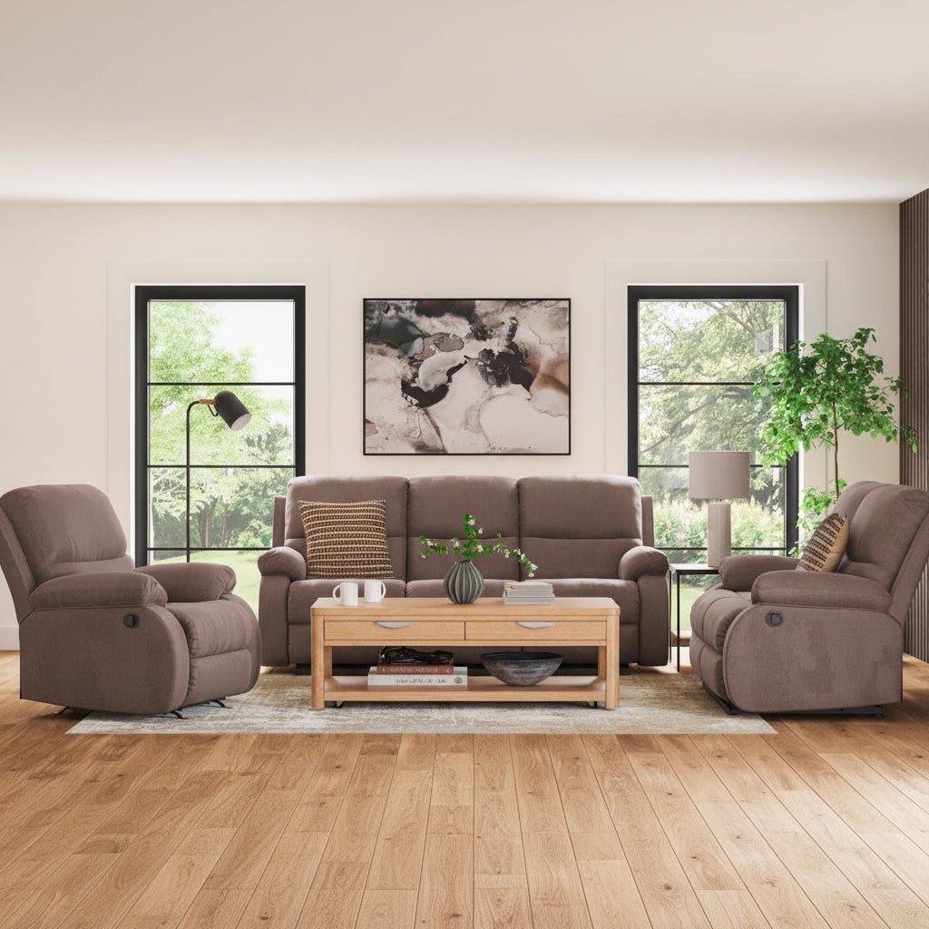 Scranto Reclining Sofa & Loveseat with Free Recliner