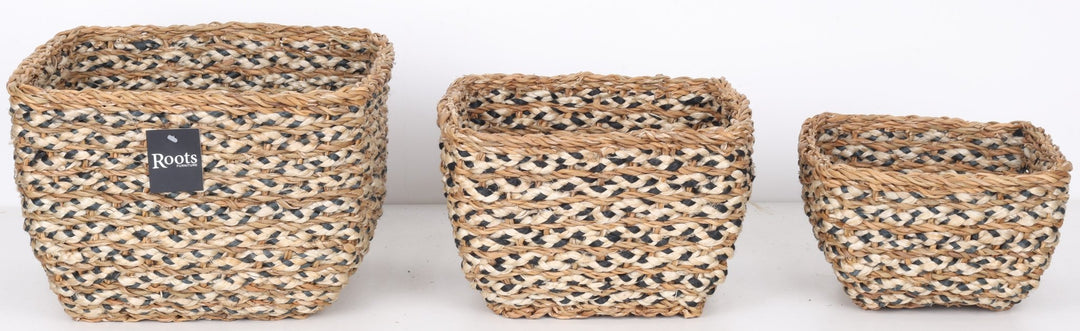 SEAGRASS / JUTE SQUARE TAPER BASKET - SET OF 3