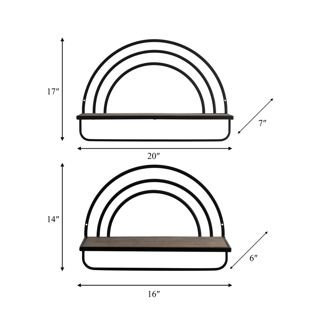 SET/2 WOOD/METAL RAINBOW STYLE SHEVES, BROWN/BLACK