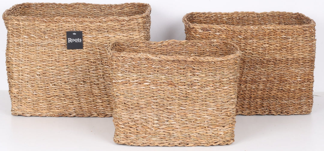 S.G RECTANGULAR BASKET WITH SELF HANDLE SET OF 3