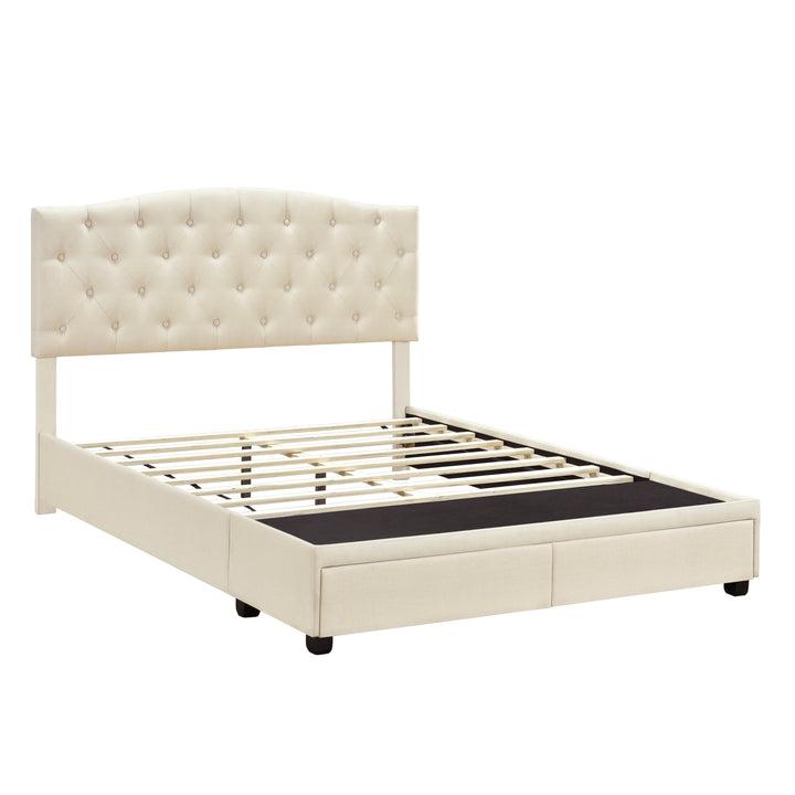 King Tufted Storage Bed - Linen