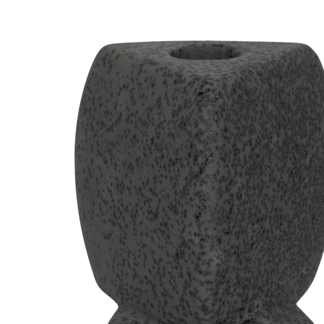 9" STACKED OBJECTS TAPER HOLDER SAND GLAZE, BLACK